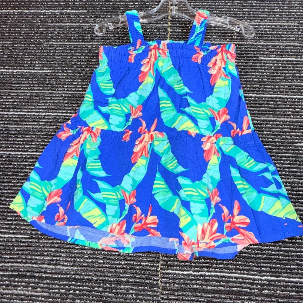 The Childrens Place Tiered Dress Toddler 2T New Tropical Floral Renew Blue